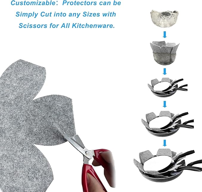 Pan Protectors, Pot and Pan Protectors, 6 Pack Pan Protectors in 3 Sizes, Pot Separator for Stacking, Anti-Slip Pan/Pot Dividers to Avoid Stratching or Marring, Protecting Pads for Glass/Ceramic