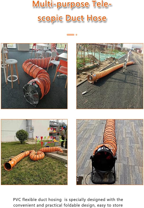 49FT PVC Flexible Duct Hose 10 Inch 15m Duct Hosing with Adjustable Rope for Utility Blower Exhaust Fan Ducting Hose Folding Exhaust Duct Easy Storage【10 in*49Ft】