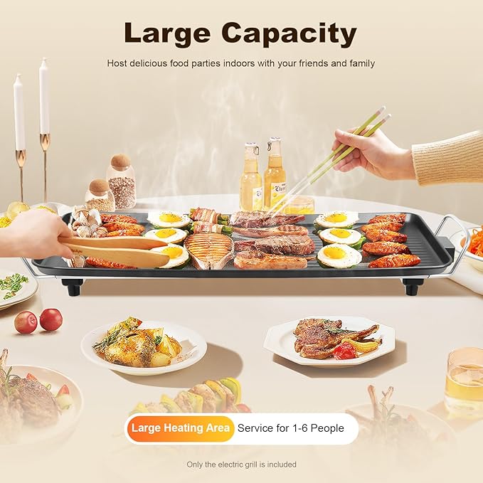 27"x11" Electric Griddle, Aluminum Alloy Teppanyaki Grill, 1500W Fast Even Heating Long Countertop Griddle, 5Gear Adjustable Tempt Non-stick Sloped Cooking Surface w/Hassle-Free Clean Up