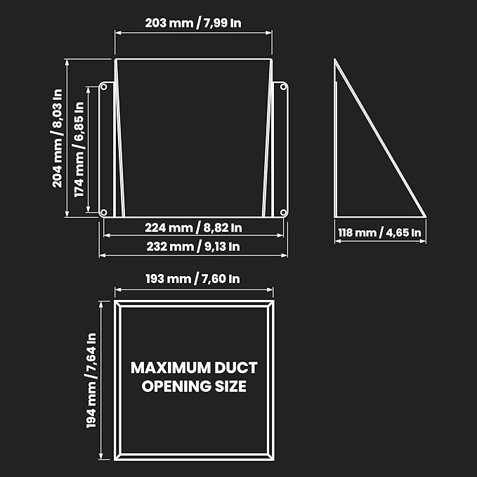 8" x 8" Black Galvanized Steel Vent Cover - Duct Exhaust/Inlet Rain Deflector - Weatherproof Guard for Open Ventilation Systems - Indoor/Outdoor Vent Hood - Air Vent Grille Protection Roof