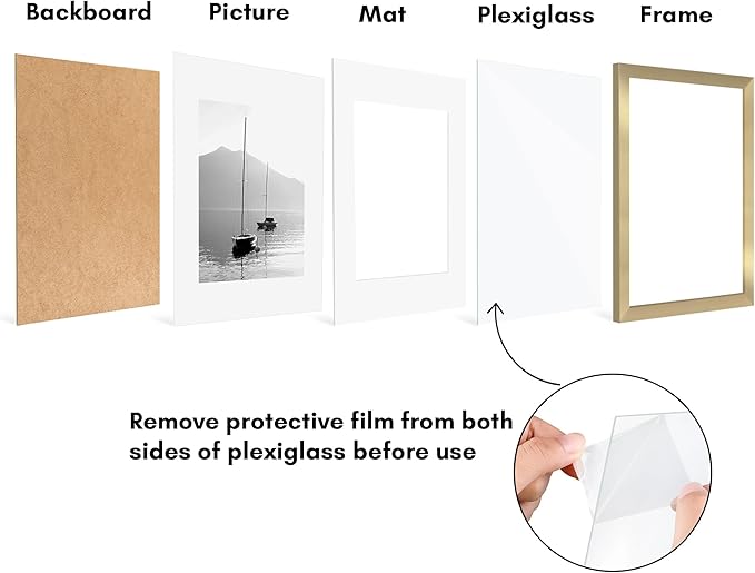 Americanflat 12x16 Picture Frame with Polished Plexiglass - Set of 5 - Use as 8.5x11 Frame with Mat or Display 12x16 Photo Without Mat - Galleria Collection - Picture Frames for Wall Display - Gold