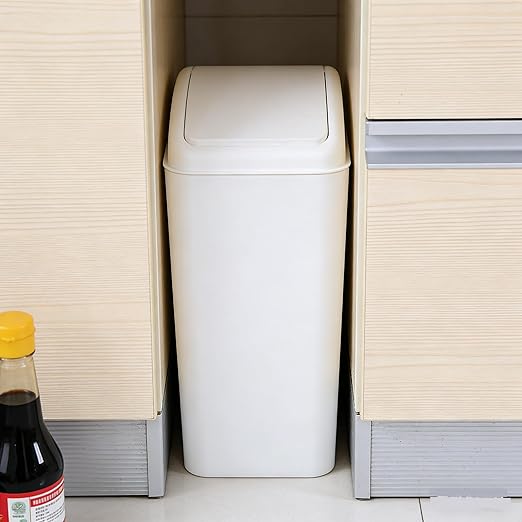 3 Packs Swing Top Waste Container for Home and Kitchen, Plastic Slim Trash Can with Lid, 4.5 Gallon Capacity, White