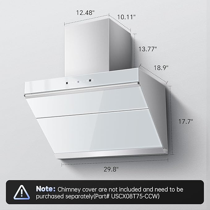 Under Cabinet Range Hood 30 Inch, 900 CFM Wall Mount Vent Hood with Auto-cleaning Function,Gesture & Touch Control, Silver Grey Tempered Glass Surface Kitchen Hood 3 Speed Exhaust Fan