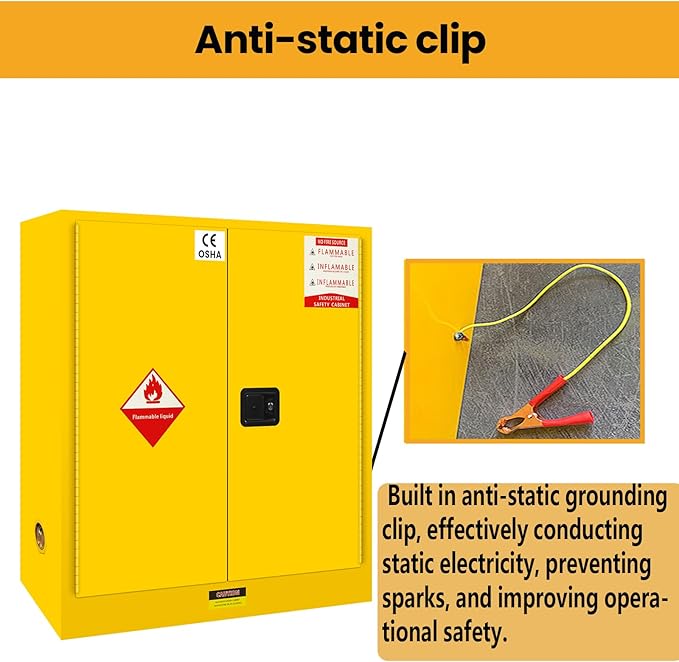170 Gal Double Layer Alloy Steel Flammable Liquid Storage Cabinet with 3-Point Locking System and 2-Inch Leakproof Sump, Large Metal Safety Storage Cabinet for Factory, Lab, Garage Use
