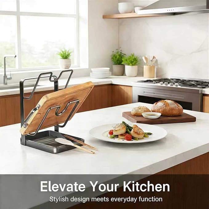 Kitchen Pot Lid Storage Rack, Pot Lid Holder With Tray, Lid Holder While Cooking, Lid And Spoon Rest, Multifunctional Kitchen Organizer Stand for Stove Top