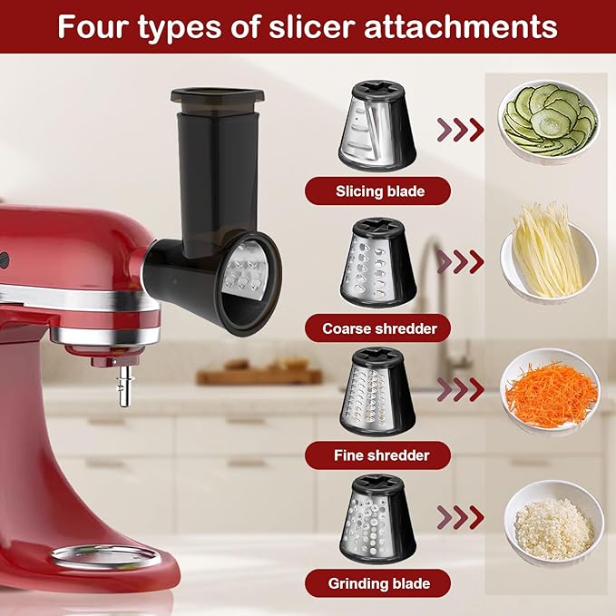 Meat Grinder & Slicer Shredder Attachments for KitchenAid Stand Mixer, Meat Grinder with 2 Size Sausage Stuffer Tubesand and 4 Types Slicer Shredder Combination Set for Mincing Meat/Chopping Food