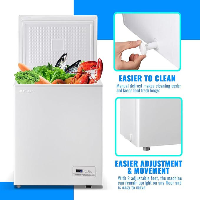 Chest Freezer 3.5 CU.FT Ultra-Low Temperature Deep Freezing Machine (Down to -12 ℉) with Two Removable Baskets Freestanding White Small Mini Compact Fridge Freezer for Home Kitchen Office