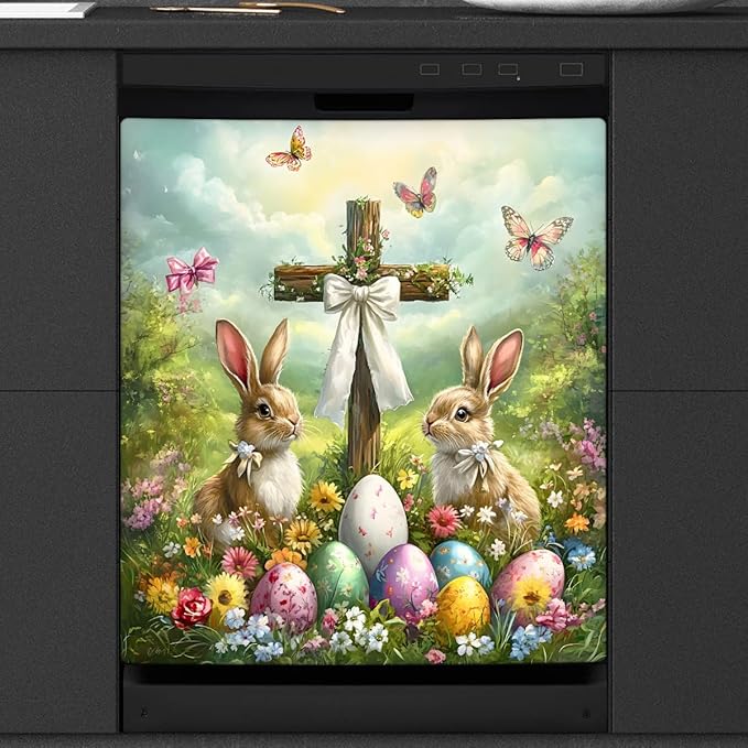 Easter Eggs Rabbit Holiday Dishwasher Magnet Cover Magnetic Dishwasher Decorative Cover Front Dishwasher Door Covers Reuseable Dishwasher Covers Decal for Kitchen Home Decorative