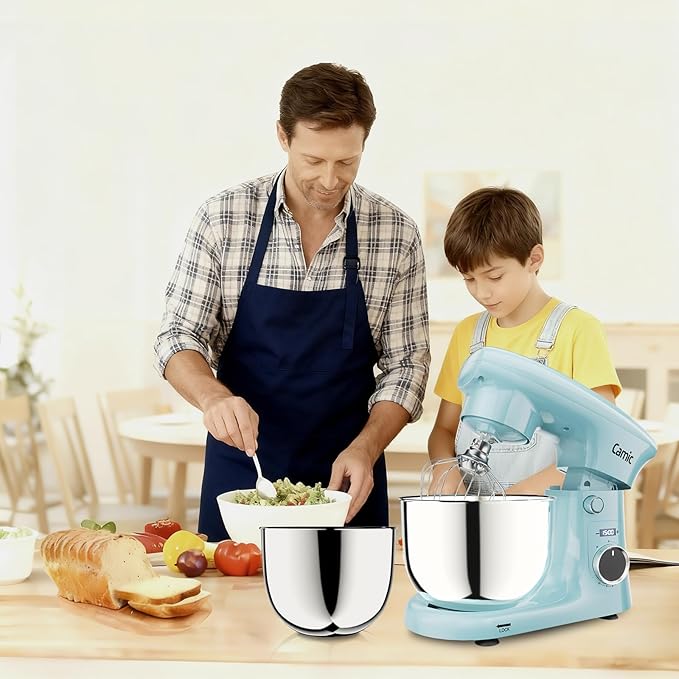 Camic Stand Mixer, 4.2QT+5.3QT Two bowls Electric Food Mixer, 10 Speeds with Digital setting 3-IN-1 Kitchen Mixer for Baking Cakes Cookie Bread Salad with Egg Whisk,Dough Hook,Flat Beater(Blue)
