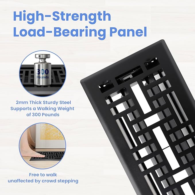 4x10 Inches 6 Pack Heavy Duty Walkable Floor Register - Easy Adjust Air Supply Lever Decorative Floor Vent Covers, Seattle Design Vent Covers for Home - Matte Black