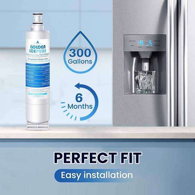 GOLDEN ICEPURE 4396508 Refrigerator Water Filter, Replacement for EveryDrop Filter 5, 4396510, EDR5RXD1, Whirlpool 4396508, 4396510, 4392857, Kenmore 46-9010, NLC240V 1PACK