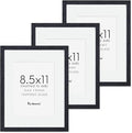 Fun Memories Solid Oak Wood Frame 8.5x11 With Real Glass - Display Poster 6x8 With Mat or 8.5x11 Without Mat - Wall Display Photo Frames, Black Color, 3 Pack