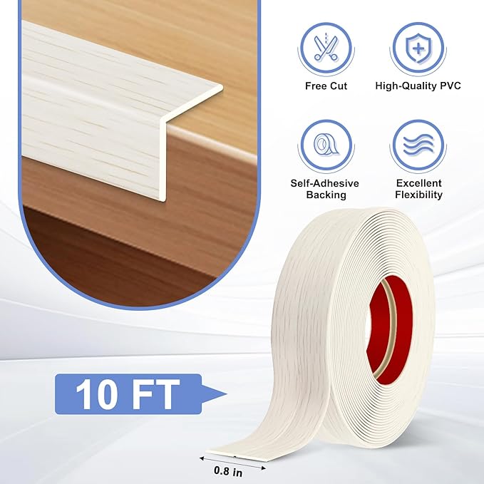 Wall Corner Protector Moulding Trim Peel and Stick Wall Corner Guards Trim Flexible Self Adhesive Edge Protector Moulding, 0.8 in x 10 Ft, Beige Wood