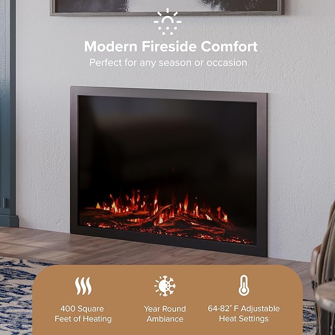 Modern Ember Highmark Traditional 44 Inch Built-in Smart Electric Fireplace Insert | Alexa/WiFi Enabled - Remote Included | Electric Firebox Heater with Multi-Color Flames | 1500W