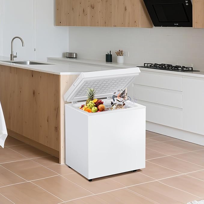2.0 Cu.Ft Chest Freezer, Compact Chest Freezer with 7 Thermostat, Mini Deep Freezer with Removable Basket, Low Noise, Top Door Free-Standing Freezer for Home/Dorm/Office/Apartment, White