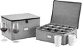 Wine Glass Storage and Cup Storage Case - Set of 2 Stackable Containers with Fully Padded Interior and Outside Hard Shell - 12pcs per Box with Insert Cards for Labelling and Side Handles