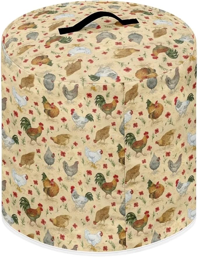 Dust Cover with Pocket for 3 Quart Rice Cooker and Air Fryer, Round Protective Dust-Proof Stain Resistant Electric Appliance Cover Easy to Clean, Chicken