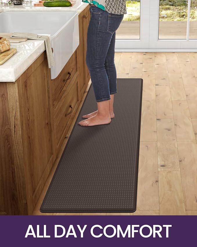 DEXI Kitchen Floor Mats Cushioned Anti Fatigue, 23x59, Large Wide Standing Runner Rug Waterproof, Comfort Memory Foam Padded for Front Sink Laundry, Brown