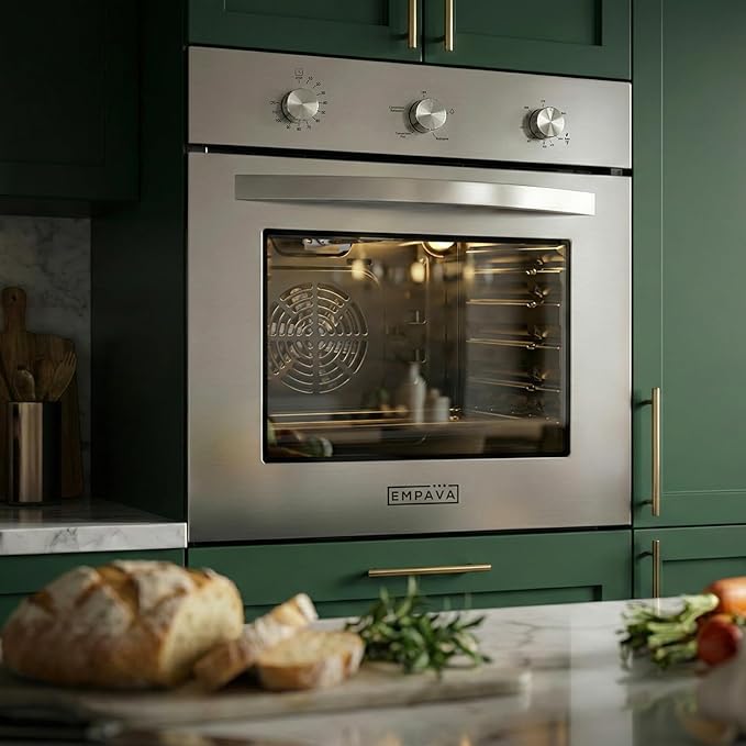 Empava 24 in. 2.3 cu. Ft. Single Gas Wall Oven Bake Broil Rotisserie Functions with Mechanical Controls-Built-in Timer-Convection Fan in Stainless Steel, Silver