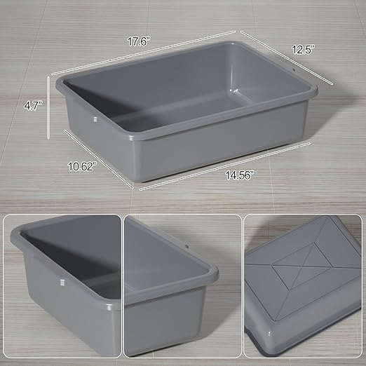 Sadstory 13 L Commercial Bus Tub Tote, Plastic Bus Tubs, 4 Packs, Gray