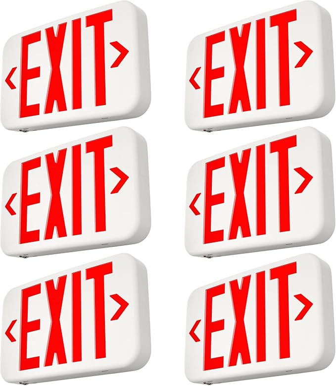 FREELICHT 6 Pack Red Double-Sided LED Exit Sign with Battery Backup,Exit Sign for Business,Easy To Install,UL Certified,AC 120/277V