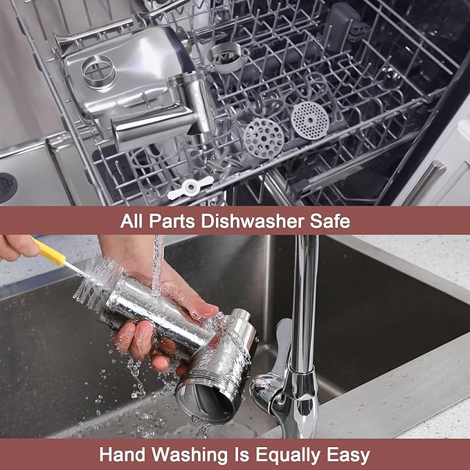 Stainless Steel Food Grinder Attachment for KitchenAid Mixers, Heavy-Duty Metal Meat Grinder with 3 Sausage Stuffers & Grinding Plates, Dishwasher Safe Accessories by Rafbar