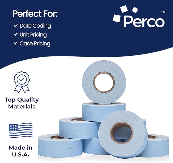 Perco 1 Line Blue Labels - Case of 30 Sleeves, 240,000 Blank Pricing Labels for Perco Lite, X, Plus and Pro 1 Line Price and Date Guns