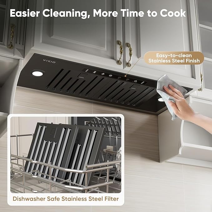 36 inch Built-in/Insert Range Hood 980 CFM, Ducted/Ductless Convertible Duct Stainless Steel Kitchen Vent Hood with 4 Speed Gesture Sensing& Touch Control Panel, Black