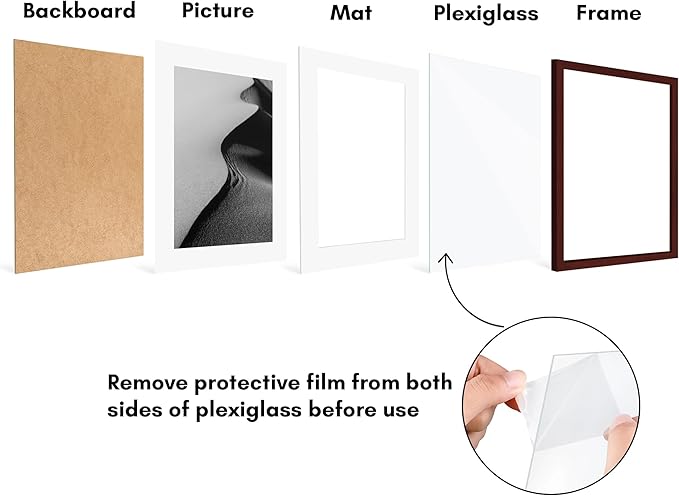 Americanflat 16x20 Picture Frame with Polished Plexiglass - Set of 5 - Use as 12x16 Frame with Mat or Display 16x20 Photo Without Mat - Galleria Collection - Picture Frames for Wall Display - Mahogany