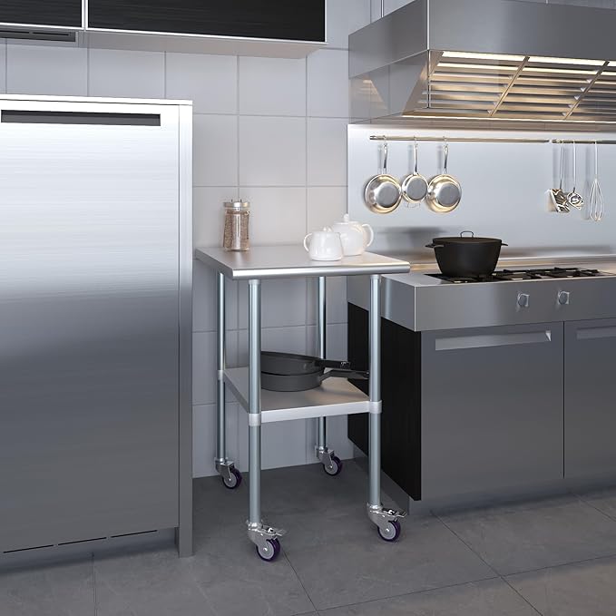 AmGood 24" Long x 30" Deep Stainless Steel Table with Casters