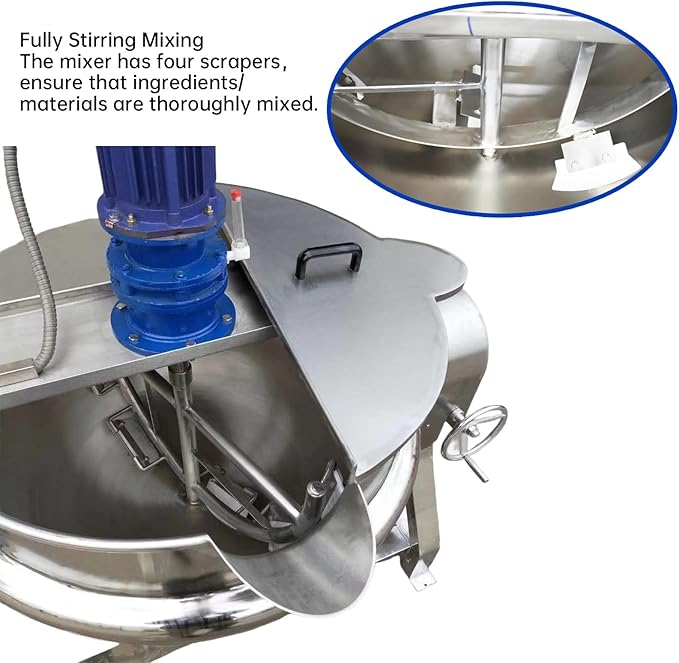 Kolice Commercial Electric Jacketed Cooking Kettle Machine with Mixer, Automatic Tiltable Pot for Soup/Chilli Sauce/Jams, 200L 52.8Gallon Capacity, 304 Stainless Steel, 220v 3-Phase 60hz