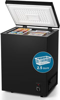 2.5 Cu.Ft Chest Freezer with Removable Basket, Small Deep Freezer, 6 Temp, Energy Efficient (0.35kWh/24H), <40dB Quiet, Manual Defrost, Space Saving Design for Dorm, Office, Apartment, Bar, Black