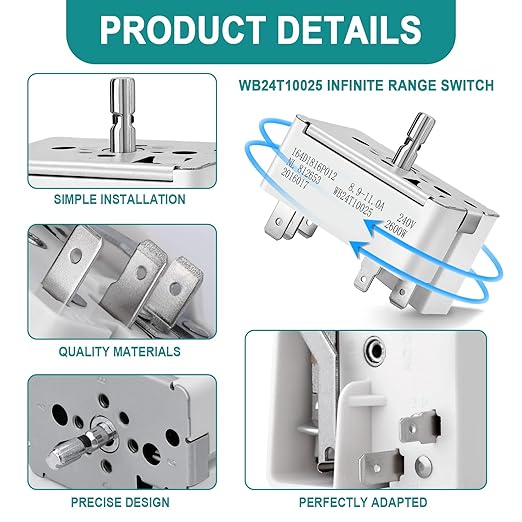 WB24T10025 Infinite Range Control Switch for GE Electric Range Stove, 8 Inch Surface Burner, Replacement for AH236750, EA236750, AP2024072, 769692, PS236750