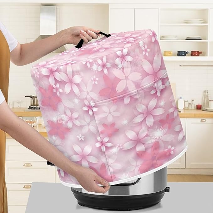 Pink Petal Dust Cover for Kitchen Instant Pot Accessories Appliance Cover Quart Pressure Cooker Air Fryer Rice Cooker Kitchen Appliance Dust Covers with Storage Pockets Size M