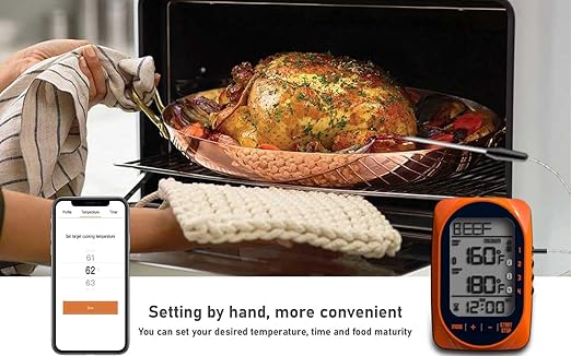 Bluetooth Meat Thermometer Smart Kitchen Thermometers with Timer Mode Temper Mode Digital Instant Read Food ThermometerA Grill Oven Thermometer with 4 Probes for Grill Candy Meat Oven Food Smoker