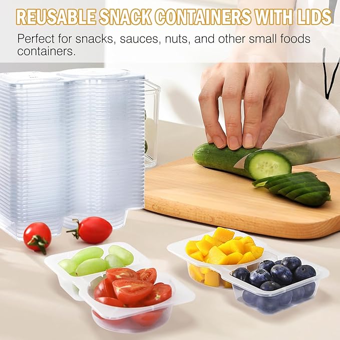 20 Sets Reusable Snack Containers With Lids, Double Compartment Snack Pack Containers, Portion Control, Meal Prep, Ideal For On-The-Go Mini Sauce Boxes & Lunchable Snack Packs For Kids
