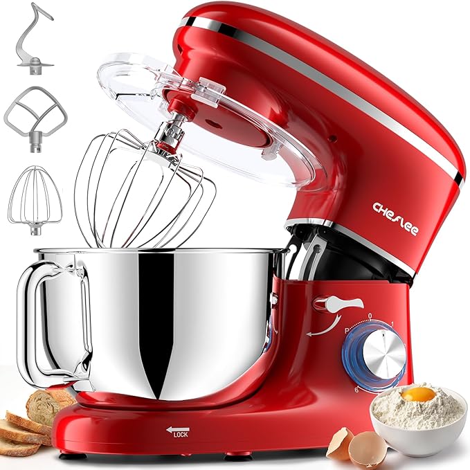 CHeflee Stand Mixer,660W 6+P With 6.5QT Stainless Steel Bowl,Dough Hook, Wire Whip & Beater,for Most Home Cooks (Blue)