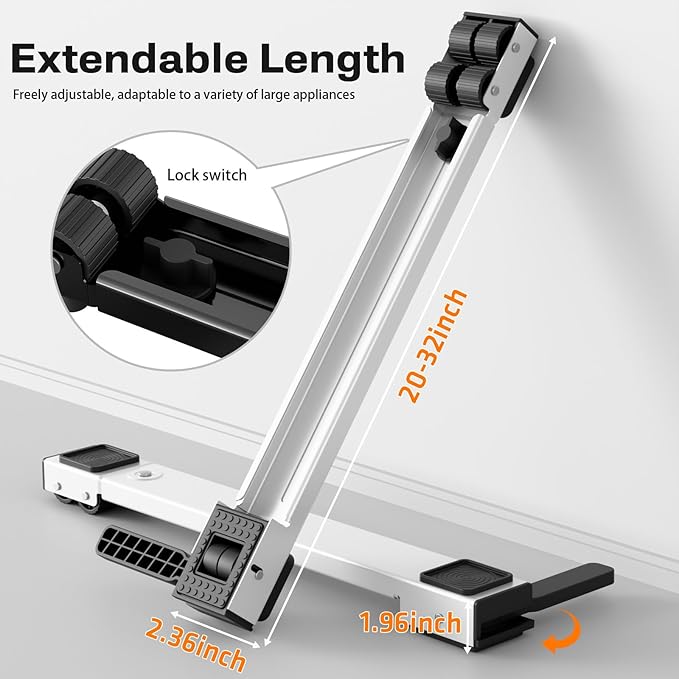 Appliance Rollers Heavy Duty,Newest Extendable Appliance Sliders,Liftable Washing Machine Base,Easily Move Washer and Dryer Machines,Refrigerators,Furniture-White