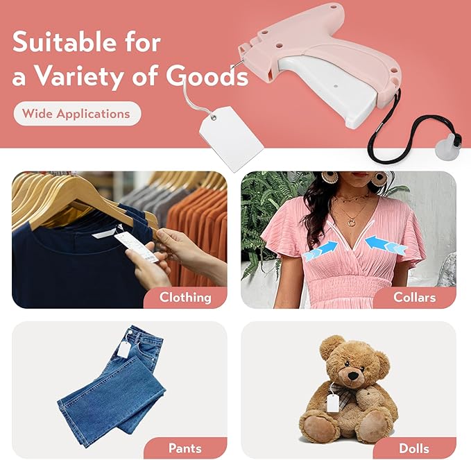 Clothing Label Gun,Standard Retail Price Tag Labeling Gun Kit,Having 5 Needles, 1000 Micro Fasteners,Suitable for Store,Warehouse,Consignment,Yard Sale,etc.(Pink-1)