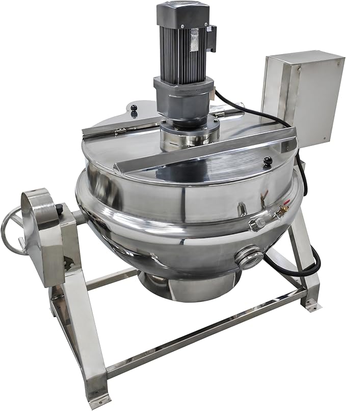 TECHTONGDA 54gallon Commercial Electric Cooking Machine Tilting Jacketed Pot Heating Kettle Stainless Steel with Stirrer 220V