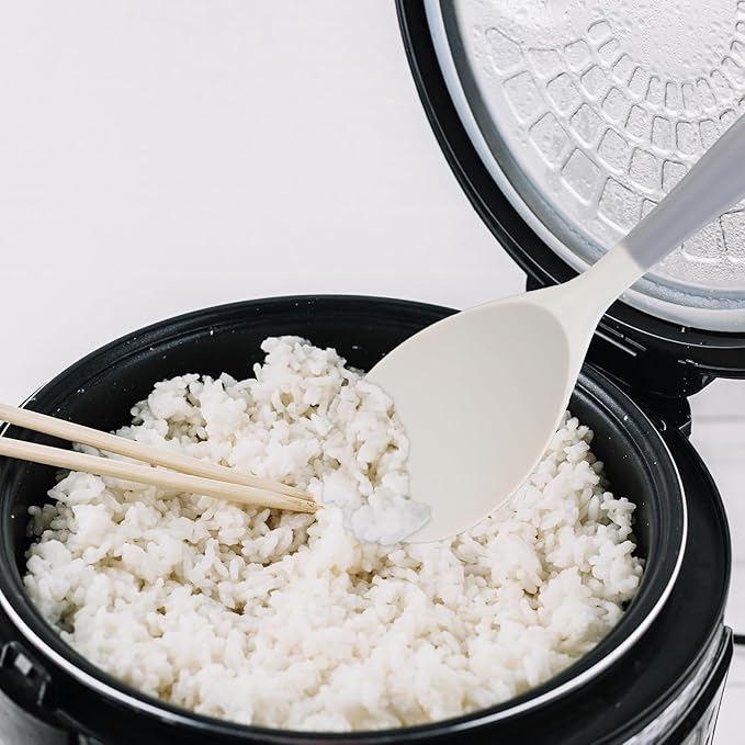 Silicone Rice Paddle, Non Stick Heat Resistant Rice Spoon Kitchen Gadge Scooper Cooking Utensil Cooker Spoon for Salads Mashed Potato (Grey)