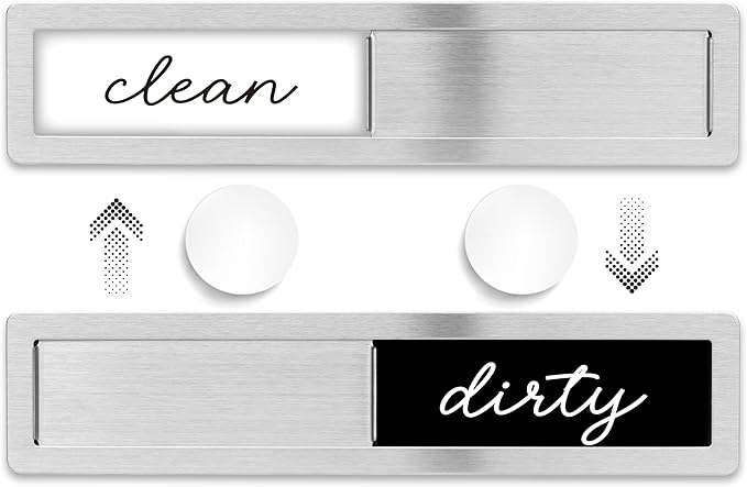 Stainless Steel Dishwasher Magnet Clean Dirty Sign - Clean/Dirty Magnetic Signs That Says Clean & Dirty for Home or Kitchen - Optional Adhesive for Non-Metal Surfaces - Black and White