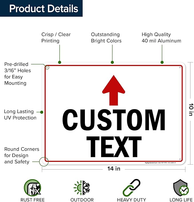 Custom Arrow,Custom Directional Sign, Up Arrow,10x14 Inches, Rust Free .040 Aluminum, Fade Resistant, Made in USA by My Sign Center