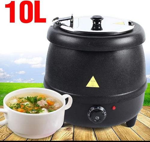 10L Soup Kettle Commercial Electric Soup Warmer 400W PP Shell Stainless Steel Countertop Food Kettle Warmer Pot for Home Restaurant, Black