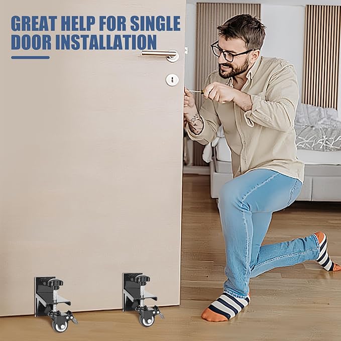 Industrial Black Alloy Steel Door Installation Tool, 4-Caster Wheels, 500 Pound Load Capacity, Adjusts 1.2" to 2.1" Thick Doors