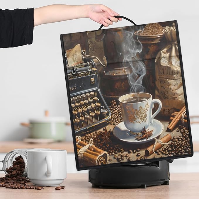 Kitchen Aid Mixer Cover Retro Coffee Bean Pattern Stand Mixer Cover Compatible with 6-8 Quarts Stand Mixers, Dust Covers with Zipper Pocket Foldable Washable Kitchen Aid Organizer Bag
