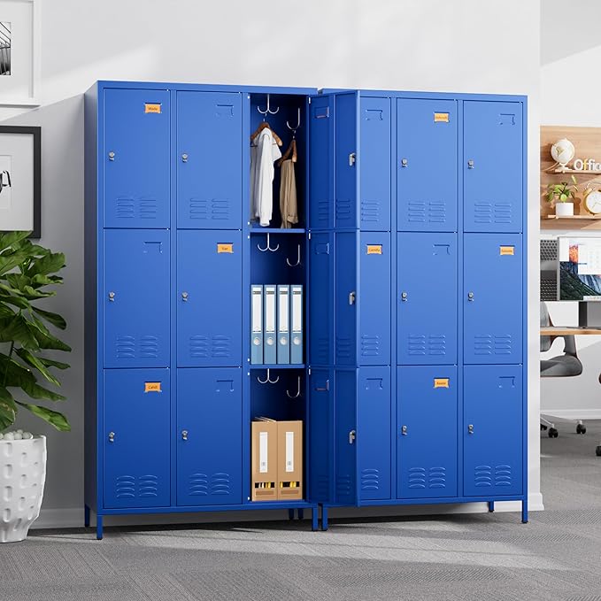 METAN Metal Locker for School Office Gym Bedroom,9 Doors Steel Storage Lockers Cabinet for Employees,Industrial Storage with Padlock,Assembly Required,Blue