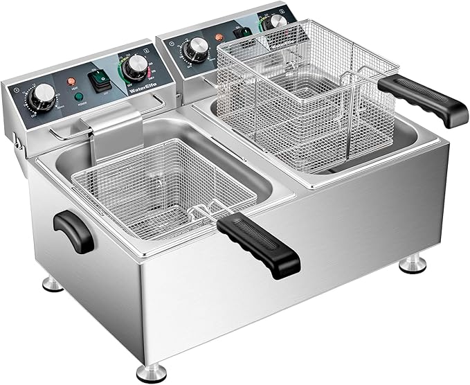 Deep Fryer Commercial Deep Fryers With Basket13Lx2 13.7Qt x 2 Thicken With Precise Temperature Control Timer Double Deep Fryer With 2 Baskets1800Wattsx2 120V Countertop Fryer Restaurant