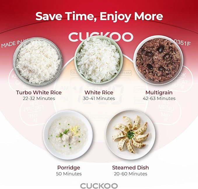 CUCKOO Micom Rice Cooker 3 Cup Uncooked / 6 Cup Cooked, Korean Fuzzy Logic Rice Cooker Small with Delay Timer & Keep Warm Setting, Versatile Food Steamer with Non-Stick Inner Pot, Red (CR-0351F)