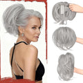 SOFEIYAN Claw Clip Short Ponytail Extension DIY Bendable Wires Hair Bun Fluffy Fake Hair Piece Straight Synthetic Hair Ponytail Extensions for Wonen - Light Gray